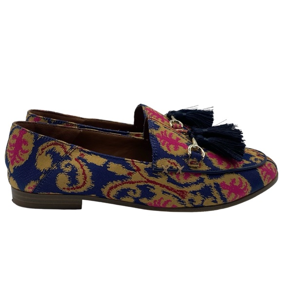 Nine West Womens Loafers Size 6 Blue Pink Slip On Tassel Tapestry Feminine Flats - Picture 2 of 13